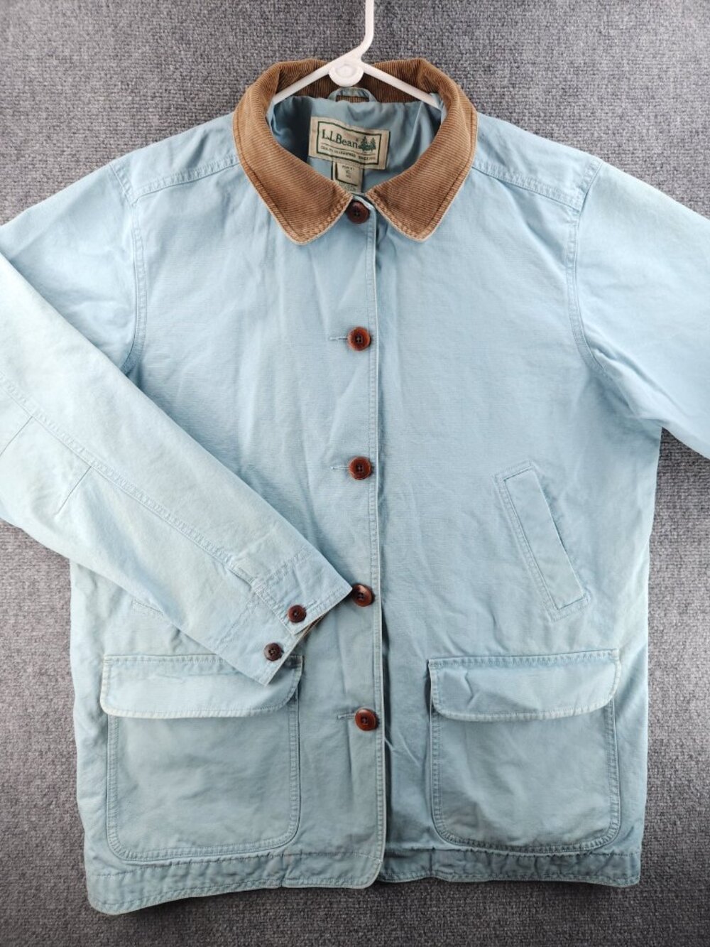 LL Bean Chore Coat Canvas Women Farm Light Blue XL 0BGX4 Barn Corduroy Collar